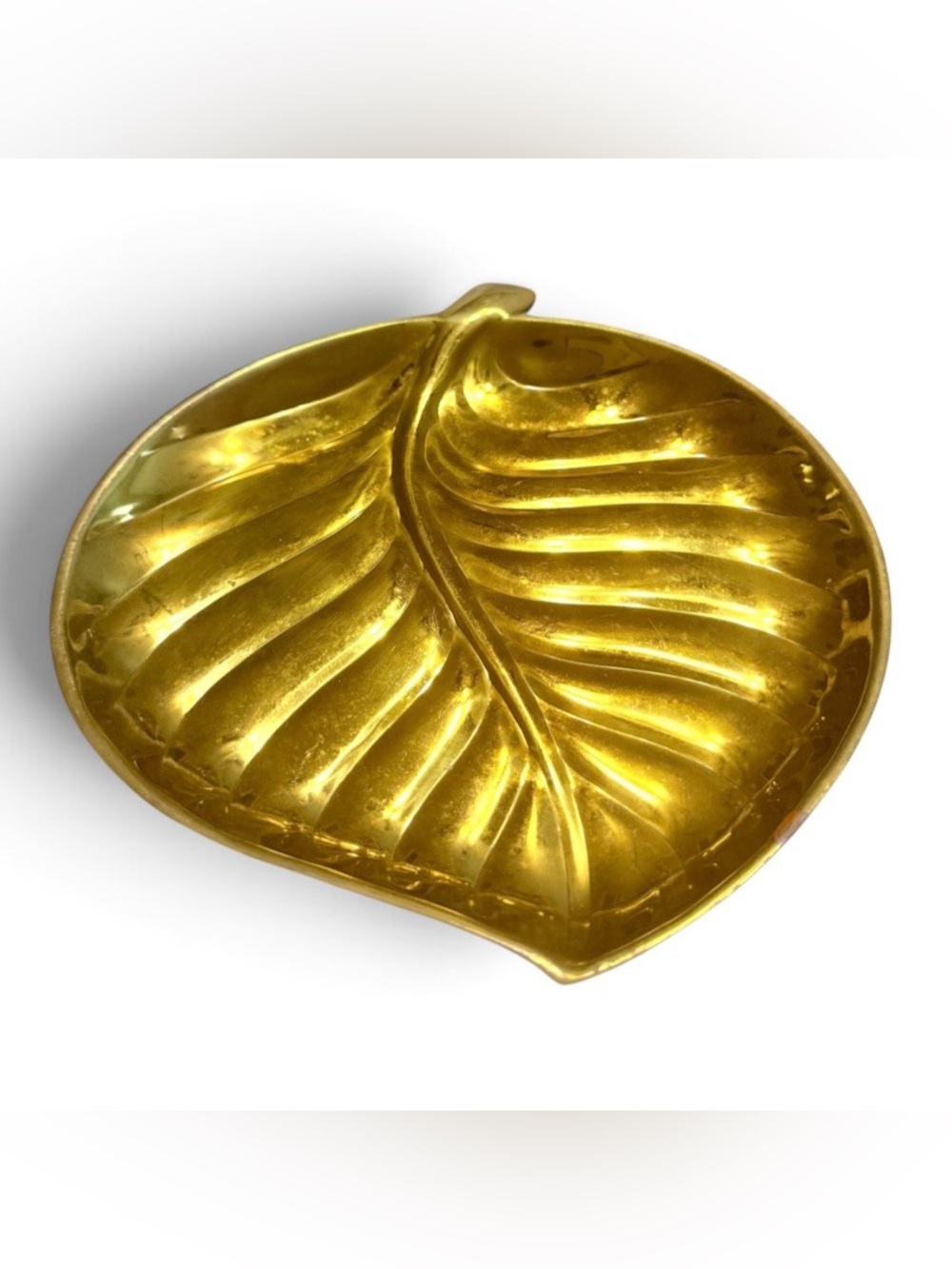 Large Vintage Brass Leaf Decorative Tray or Trinket Dish, 8” Wide, Mase in USA